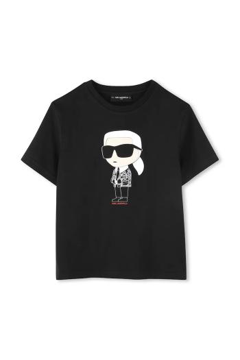Detské bavlnené tričko Karl Lagerfeld čierna farba, s potlačou, Z30438