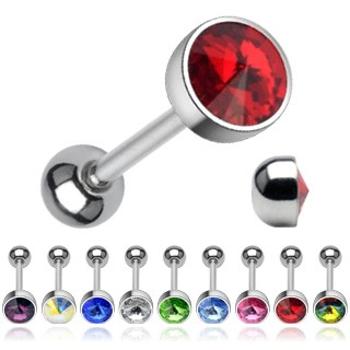 Piercing do jazyka - ligotavý krištáľ brúsený do špica - Farba zirkónu: Číra - C
