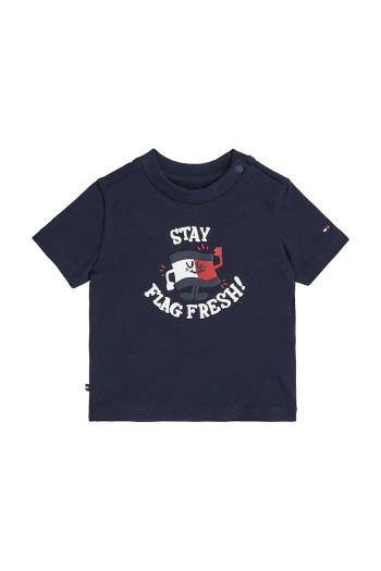 Tričko pre bábätko Tommy Hilfiger tmavomodrá farba, s potlačou, KN0KN02024