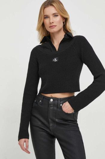 Bavlnený sveter Calvin Klein Jeans čierna farba, J20J222628