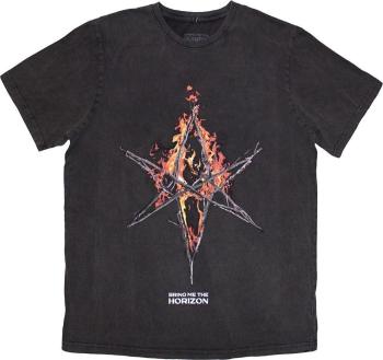 Bring Me The Horizon Tričko Flame Hex & Text Logo Unisex Grey Wash XL