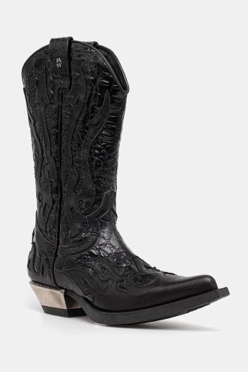 Kožené kovbojské topánky New Rock Nomada Y Firence Negro, West Negro-Acero T.Acero čierna farba, na podpätku, M-7921-S1