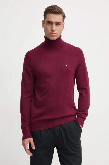 Sveter s prímesou kašmíru Tommy Hilfiger bordová farba, tenký, s rolákom