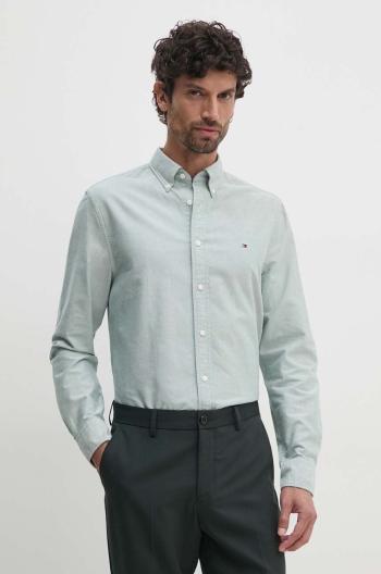 Bavlnená košeľa Tommy Hilfiger pánska, zelená farba, regular, s golierom button-down, MW0MW35774