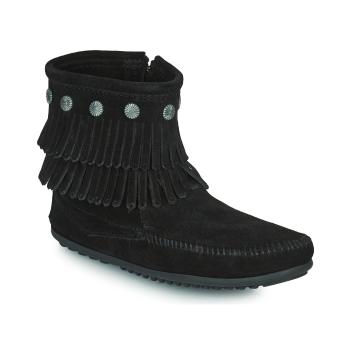 Minnetonka  DOUBLE FRINGE SIDE ZIP BOOT  Polokozačky Čierna