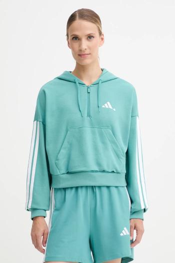 Mikina adidas 3-Stripes zelená farba, s kapucňou, vzorovaná, JX7677