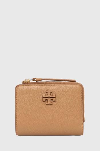 Kožená peňaženka Tory Burch McGraw Bi-Fold dámska, hnedá farba, 158904.227