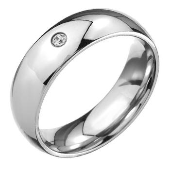 Prsteň z ocele 316L, lesklý oblý povrch, číry brúsený kamienok - Veľkosť: 57 mm
