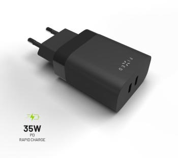 Töltő adapter FIXED PD Rapid Charge 2 x USB-C - PD 3.0, 35W, fekete