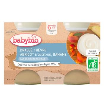 BABYBIO Brassé z kozieho mlieka + marhuľa + banán 2 x 130 g