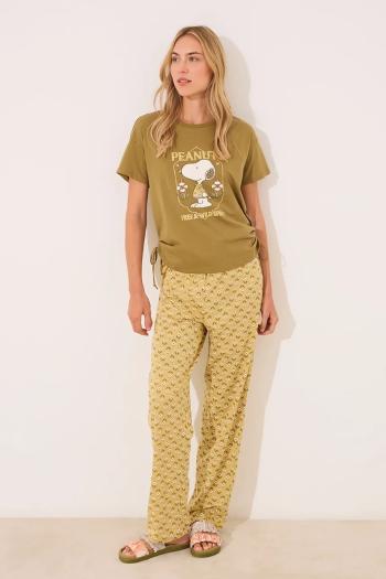 Bavlnené pyžamo women'secret SNOOPY zelená farba, 3139904