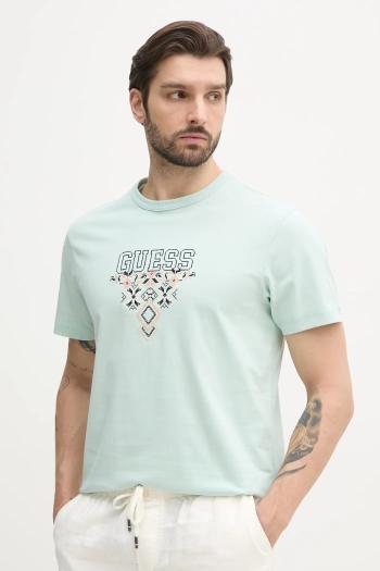 Bavlnené tričko Guess pánske, zelená farba, s nášivkou, M5GI11 K8FQ4