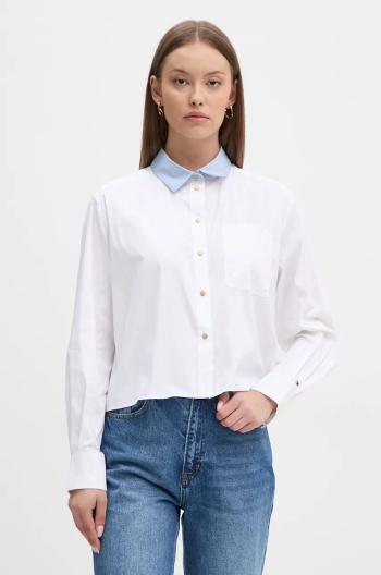 Košeľa Tommy Hilfiger dámska, biela farba, voľný strih, s klasickým golierom, WW0WW43048