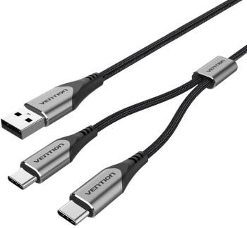 Adatkábel Vention USB 2.0 to Dual USB-C Y-Splitter Cable 1m Gray Aluminum Alloy Type