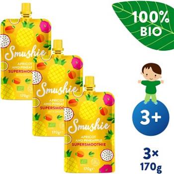 SALVEST Smushie BIO Ovocné smoothie s marhuľou, ananásom a ľanovými semienkami 3× 170 g (8594200260644)