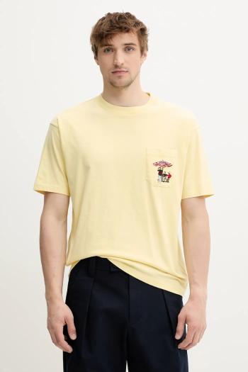 Bavlnené tričko Drôle de Monsieur Le T-Shirt Parasol pánske, žltá farba, s nášivkou, G-TS242-CO165-BAN
