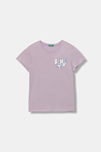 Detské bavlnené tričko United Colors of Benetton fialová farba, 3I1XC10Q1