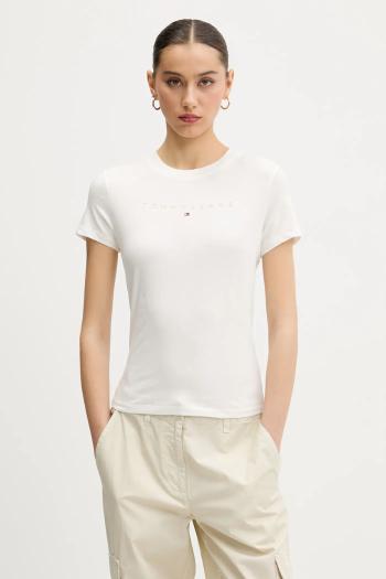 Bavlnené tričko Tommy Jeans dámske, biela farba, DW0DW20315