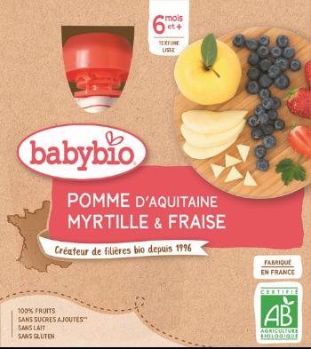 BABYBIO doypack jablko, čučoriedky, jahody 4 x 90 g