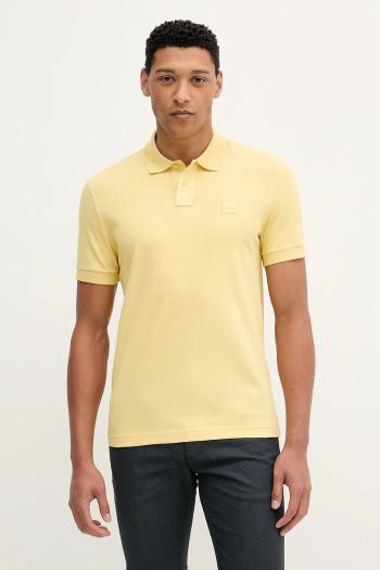 Polo tričko BOSS Orange pánske, žltá farba, jednofarebné, 50507803