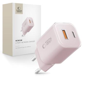 TECH-PROTECT NCM33W Sieťová nabíjačka 1x USB-C 1x USB-A ružová