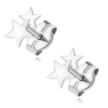 Elegantné náušnice z bieleho 14K zlata s dvojicou hviezd