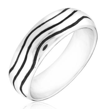 Strieborný prsteň 925 - zaoblená obrúčka s vlnkami - Veľkosť: 54 mm