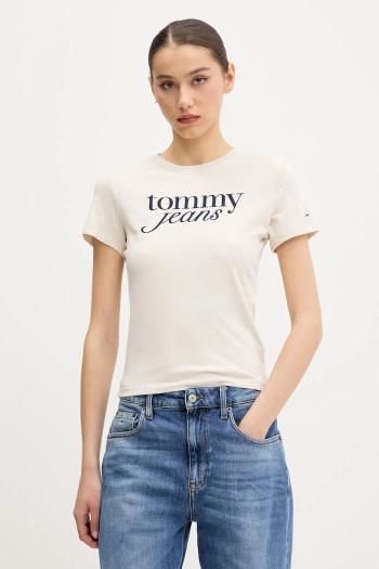 Bavlnené tričko Tommy Jeans dámske, béžová farba, DW0DW19447