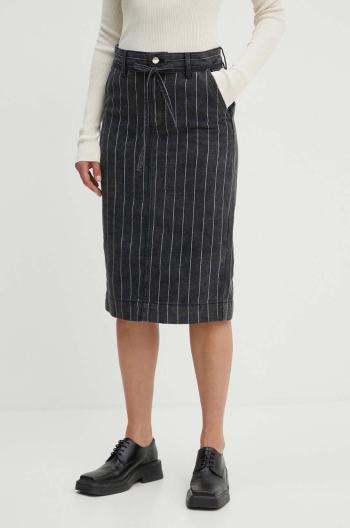 Rifľová sukňa Day Birger et Mikkelsen Betsy - Denim Stripes čierna farba, midi, rovný strih, DAY65243207