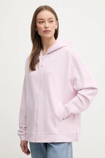 Bavlnená mikina United Colors of Benetton dámska, ružová farba, s kapucňou, jednofarebná, 3UNID500R