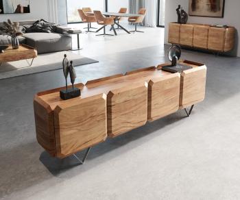 TV stolík Kiano 200 cm prírodná akácia 4 dvierka podstavec v tvare