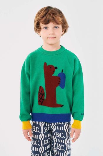 Detský sveter Bobo Choses Hungry Squirrel zelená farba, 224AC117