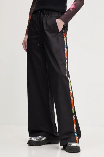 Bavlnené nohavice Desigual PAISLEY LACROIX dámske, čierna farba, rovné, vysoký pás, 25SWPW19