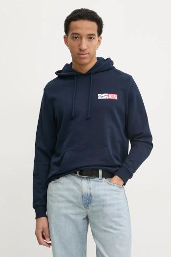 Detská bavlnená mikina Tommy Jeans pánska, tmavomodrá farba, s kapucňou, s potlačou, DM0DM20257