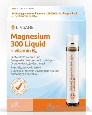 Livsane tekuté magnézium  s vitamínom B6 8x30ml