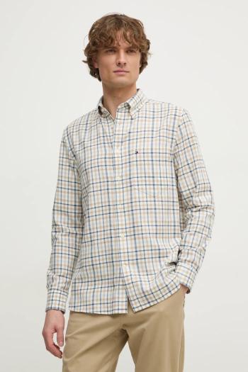Košeľa s prímesou ľanu Tommy Hilfiger béžová farba, regular, s golierom button-down, MW0MW37573