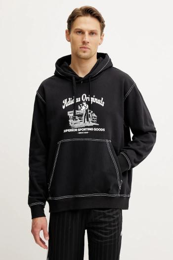 Bavlnená mikina adidas Originals Wabash pánska, čierna farba, s kapucňou, s potlačou, JP4483