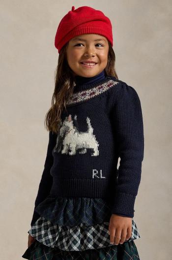 Detský bavlnený sveter Polo Ralph Lauren tmavomodrá farba, 312950806001