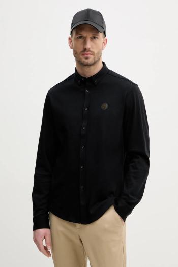 Košeľa BOSS Green pánska, čierna farba, regular, s golierom button-down, 50533163