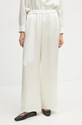 Kalhoty Max Mara Leisure dámské, béžová barva, široké, high waist, 2426136018600