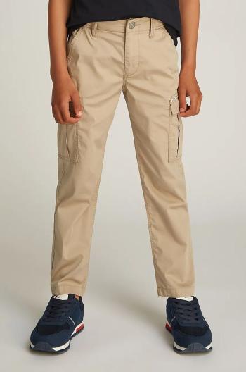 Detské nohavice Tommy Hilfiger béžová farba, jednofarebné, KB0KB09303