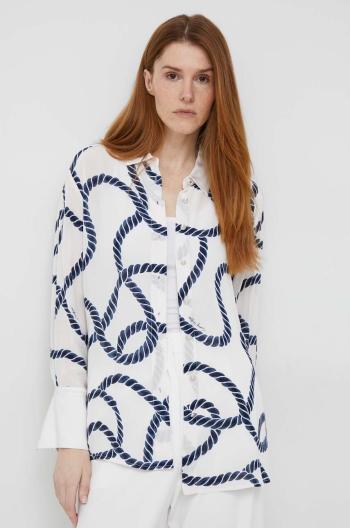 Košeľa Tommy Hilfiger dámska, biela farba, voľný strih, s klasickým golierom