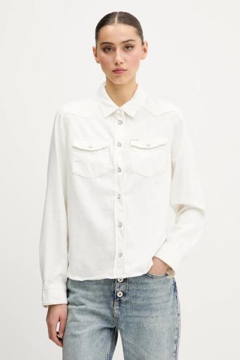 Rifľová košeľa Guess Jeans dámska, biela farba, regular, s klasickým golierom, W5GH35 D5NW1