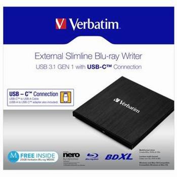 Verbatim externá Blu-Ray mechanika, 43889, USB 3.1, USB-C, ZADARMO 25GB MDISC