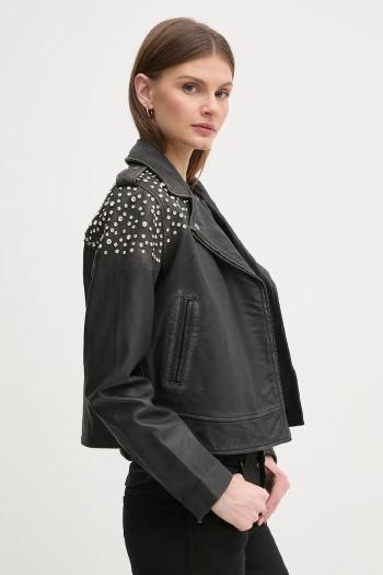 Kožená bunda Pepe Jeans FANTASY dámska, čierna farba, prechodná, PL402523