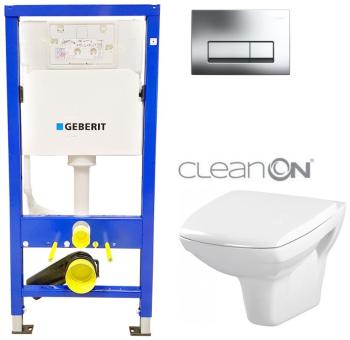 GEBERIT DuofixBasic s chromovým tlačítkem DELTA51 + WC CERSANIT CLEANON CARINA  + SEDÁTKO 458.103.00.1 CA1