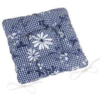 BELLATEX Sedák DITA 41/410 – prešívaný, 40 × 40, modrá kocka s kvetom (9495)