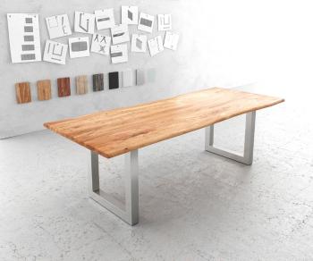 Jedálenský stôl Edge 240x100cm Akácia prírodná nerezová oceľ široký