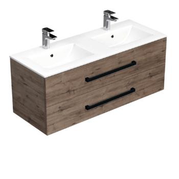 Kúpeľňová skrinka s čiernou úchytkou a umývadlom SAT Cube Way 120x53x46 cm dub Wellington mat CUBE46C1202DWMOD