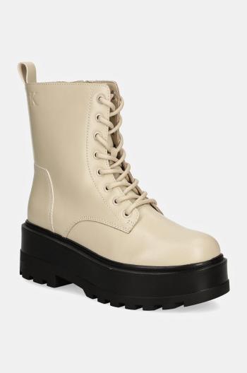 Workery Calvin Klein Jeans FLATFORM HIGH LACE UP MG DL dámske, biela farba, na platforme, YW0YW01535